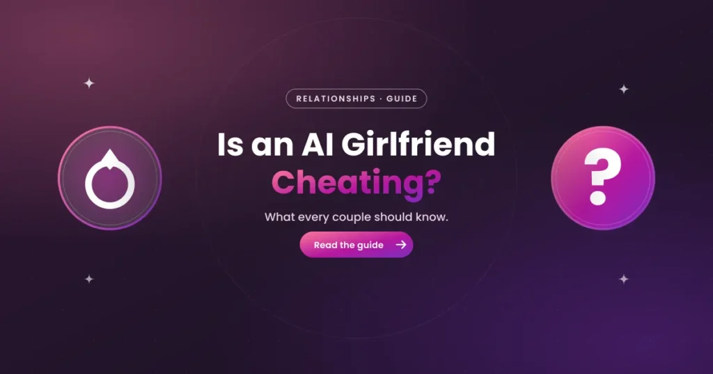 A couple sitting on a couch, one looking upset while the other looks at an AI companion app on a phone screen