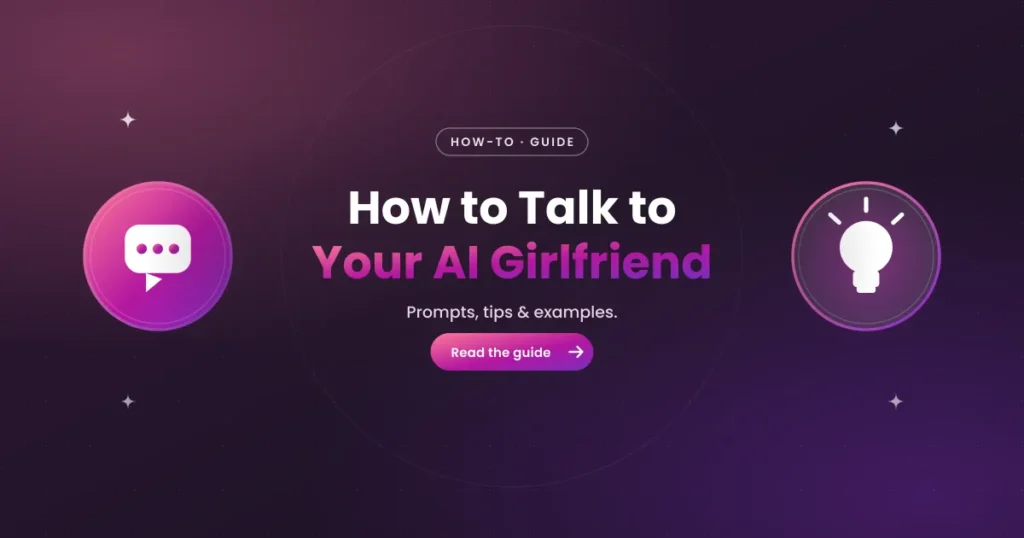 A user interface displaying chat message bubbles and a selection panel with conversation prompts for a virtual companion app
